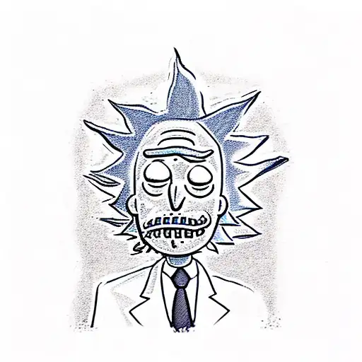 Rick and Morty characters exploring a vibrant and surreal Stardew Valley landscape tattoo design idea