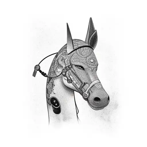 A portrait of BoJack Horseman with a dark and moody black-grey style tattoo design idea