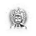 Rick and Morty characters exploring a vibrant and surreal Stardew Valley landscape tattoo design idea