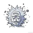 Rick and Morty characters exploring a vibrant and surreal Stardew Valley landscape tattoo design idea