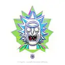 Rick and Morty characters exploring a vibrant and surreal Stardew Valley landscape tattoo design idea