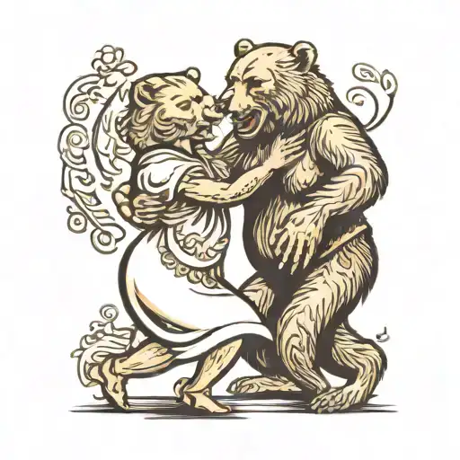 old couple dancing bear tattoo design idea