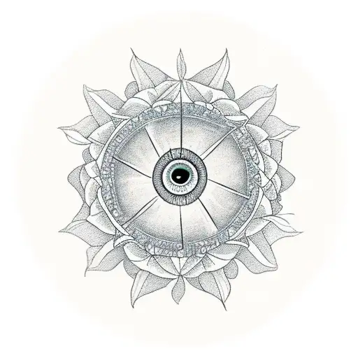 Pyramid with the eye in the center surrounded by flowers. tattoo design idea