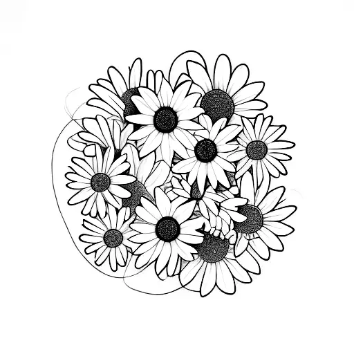 A minimalist design featuring a daisy, lily of the valley, and marigold intertwined to represent your love for flowers tattoo design idea