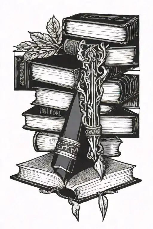 Books and Ancient Greek Spear tattoo design idea