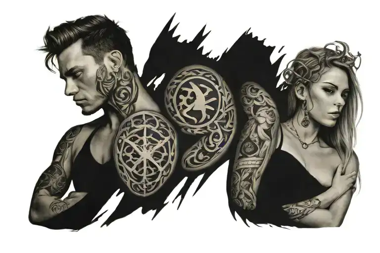 Band tattoo with zodiac sign Aquarius, Sagittarius and Libra tattoo design idea