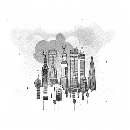 Romantic city skyline with F1 track tattoo design idea