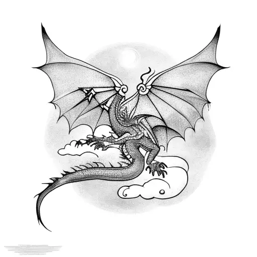 A dragon flying through a celestial sky tattoo design idea