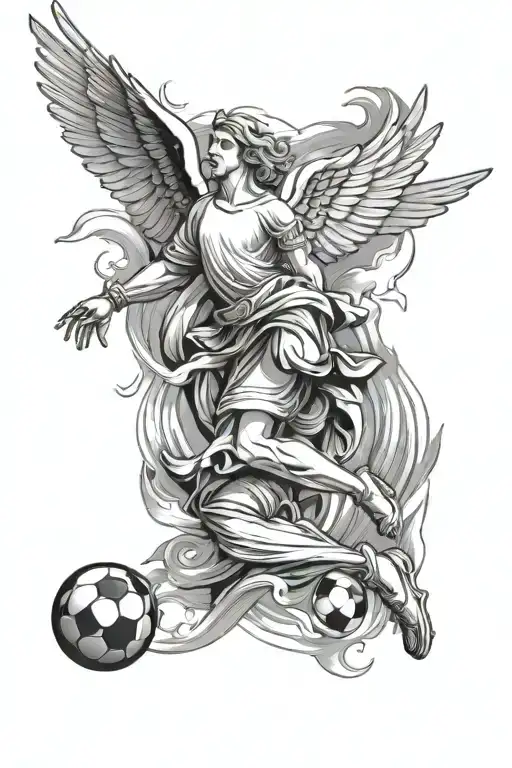 Incorporate symbols of faith and blessings such as angels or doves in a football-themed design tattoo design idea