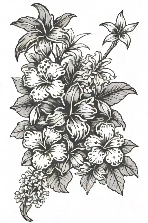 Hawaiian islands with April and December birth flower tattoo design idea