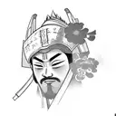 japanese samurai with clouds and flowers tattoo design idea