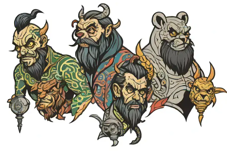 the big lez show all charecters sleeve tattoo design idea