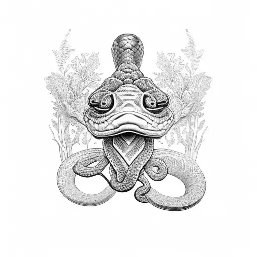 Copperhead snake wrapped around violets tattoo design idea