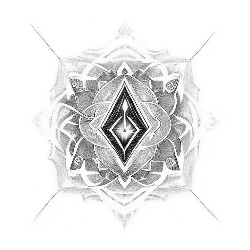 A dance music-inspired tattoo with chakra symbols incorporated in dotwork style tattoo design idea