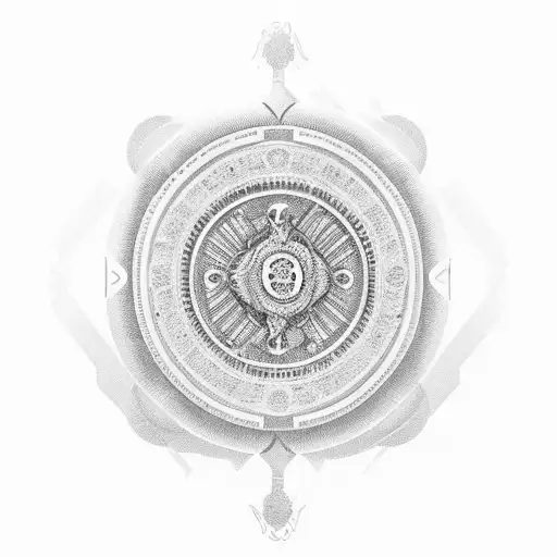 rise above the trumor with a round medallion, the madallion bottom half is made up of half circles top is two forks  tattoo design idea