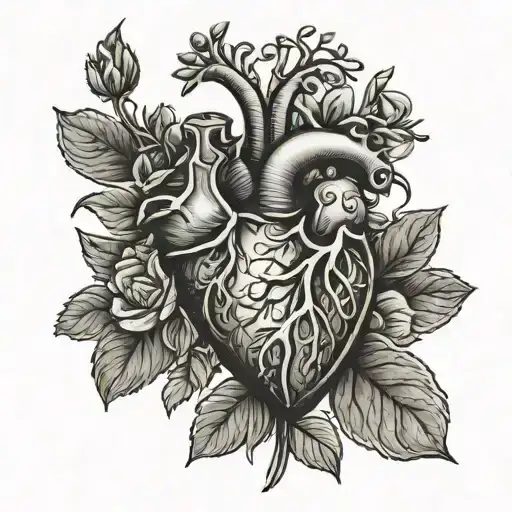 "a heart's a heavy burden" surrounded by bleeding heart flowers tattoo design idea