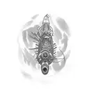 A diver exploring a shipwreck deep underwater surrounded by marine life tattoo design idea