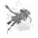 A diver exploring a shipwreck deep underwater surrounded by marine life tattoo design idea