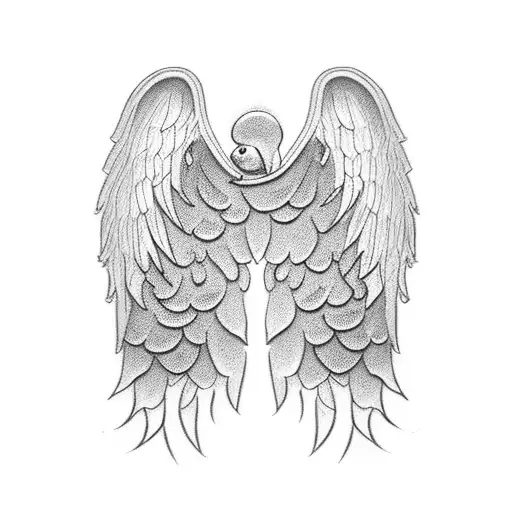 Angel wings with a dog silhouette tattoo design idea
