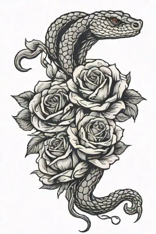 snake and roses intertwined tattoo design idea