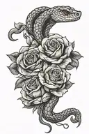 snake and roses intertwined tattoo design idea