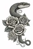 snake and roses intertwined tattoo design idea