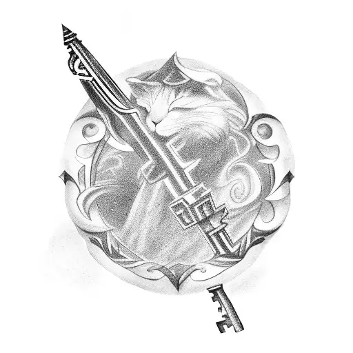 An enchanting black and grey tattoo of a mystical key unlocking the secrets of Neverland tattoo design idea