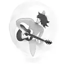 A silhouette of Peter Pan playing a guitar on a moonlit night tattoo design idea