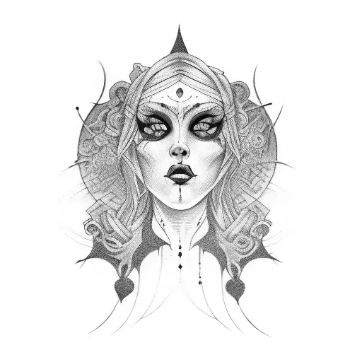 blackwork goth lady whole body tattoo design idea