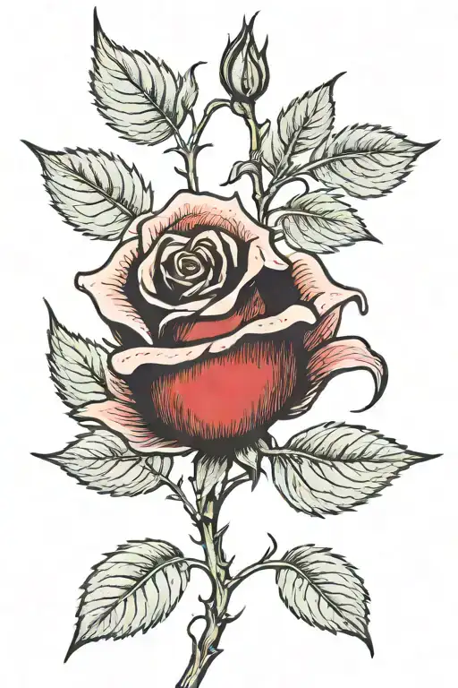 single rose with a long thorned stem tattoo design idea