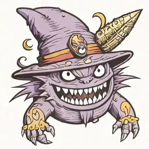 Gengar wearing Luffy's straw hat tattoo design idea