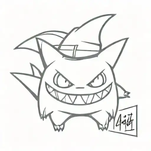 Cute gengar wearing luffys straw hat tattoo design idea
