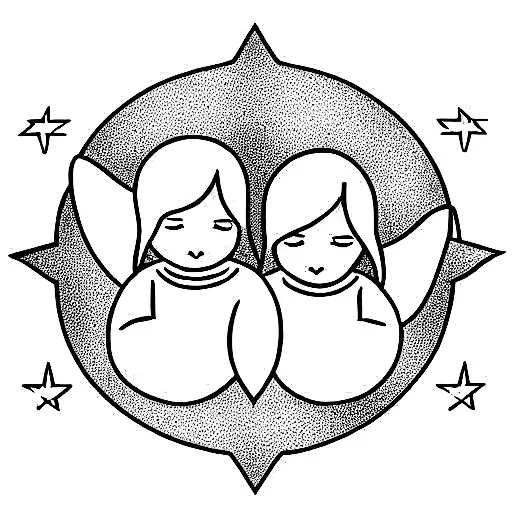 2 baby angels with the gemini star above them tattoo design idea