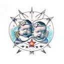 2 baby angels with the gemini star above them tattoo design idea