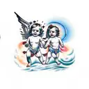 2 baby angels with the gemini star above them tattoo design idea