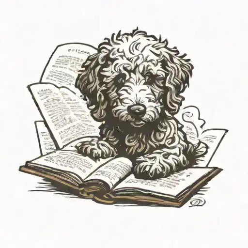 goldendoodle reading a book open tattoo design idea