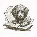 goldendoodle reading a book open tattoo design idea