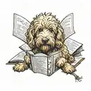 goldendoodle reading a book open tattoo design idea