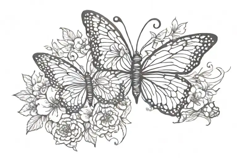 butterfly wings half flowers wrapped tattoo design idea