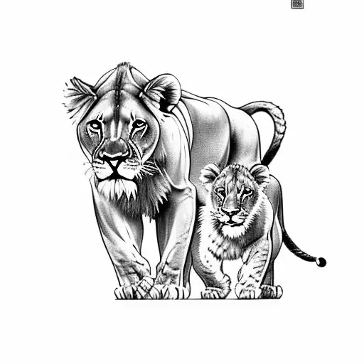lioness and cub with sunflower tattoo design idea