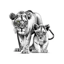 lioness and cub with sunflower tattoo design idea