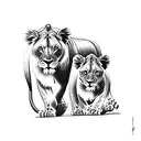 lioness and cub with sunflower tattoo design idea