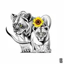 lioness and cub with sunflower tattoo design idea