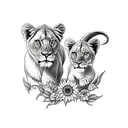 lioness and cub with sunflower tattoo design idea