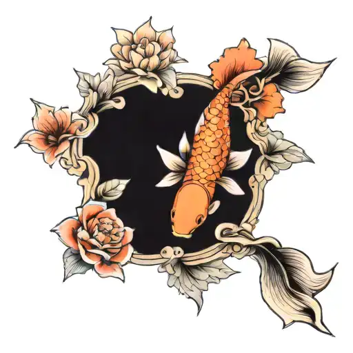 koi fish and flowers tattoo design idea