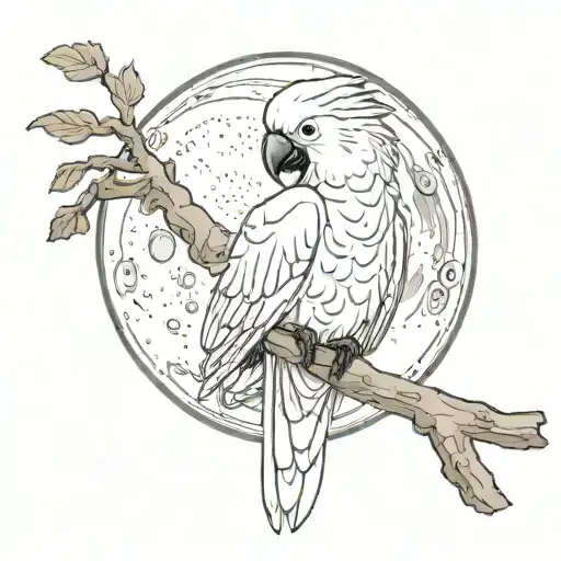 cockatoo sitting on 3 quarter moon tattoo design idea