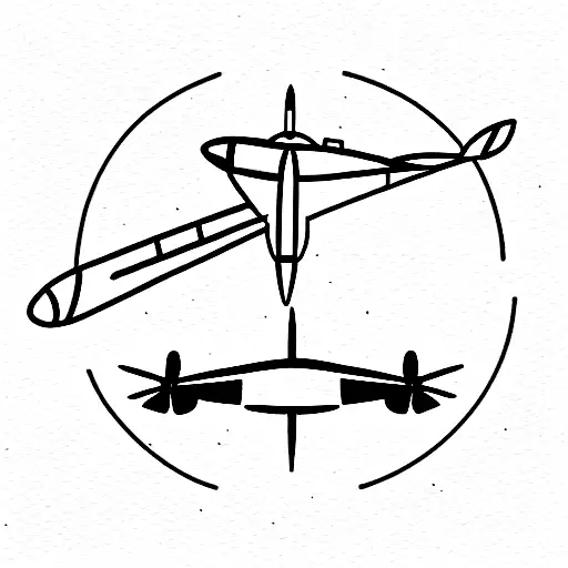 coordinates surrounded by spitfire and paper airplane with poppy tattoo design idea