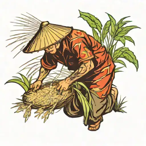 Vietnamese man harvesting rice tattoo design idea