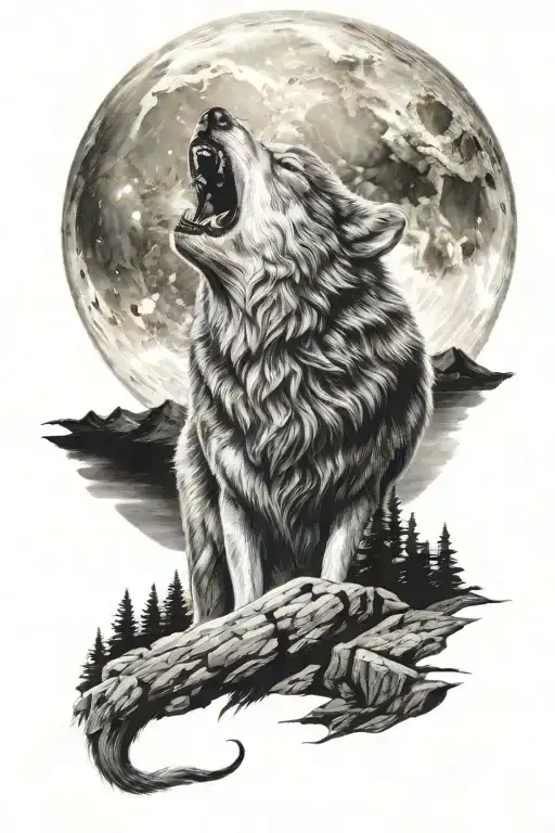 alpha wolf howling at the moon tattoo design idea