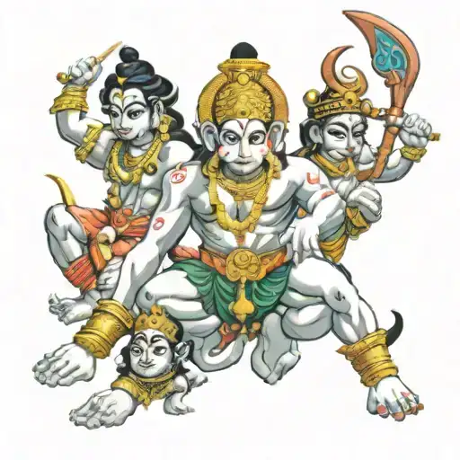 combo of lord krishna Hanuman and mahadev all in one tattoo design idea